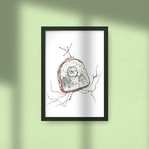 11x14 Vintage Clock Illustration Art Print